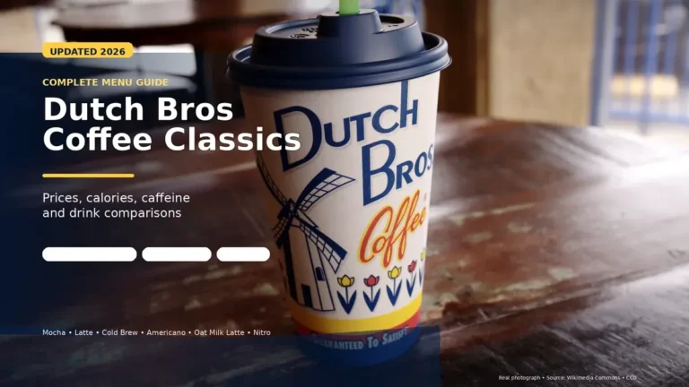 Dutch Bros Coffee Classics menu with prices calories and caffeine guide
